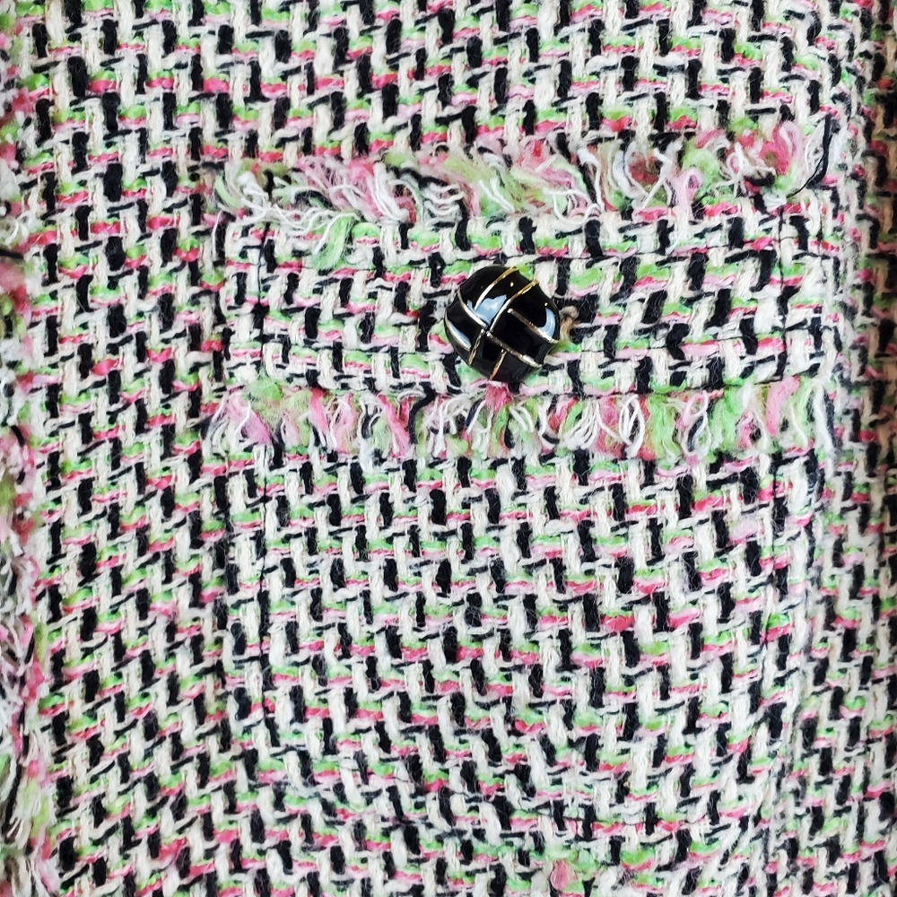 Talbots Pink Green Candy Fringe Tweed Blazer Jacket Size 10 Womens Button Up - Picture 4 of 12